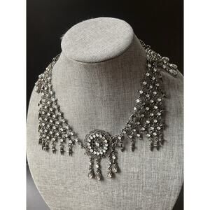 Womens Rhinestone Necklace Collar Bib Pewter Gunmetal Whimsygoth Cocktail Dress
